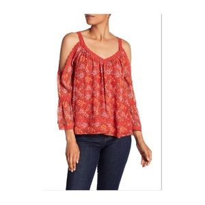 REBECCA MINKOFF Deneuve Cold Shoulder Boho Top Red Sz Small